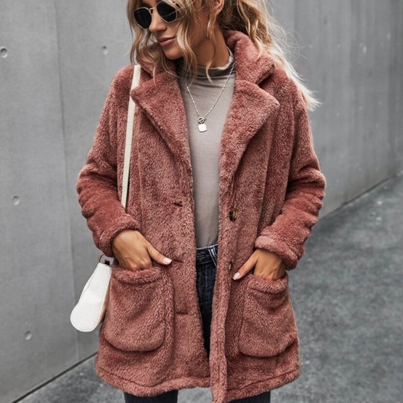 Black comfy button pocket teddy jacket coat - Picture 9 of 14